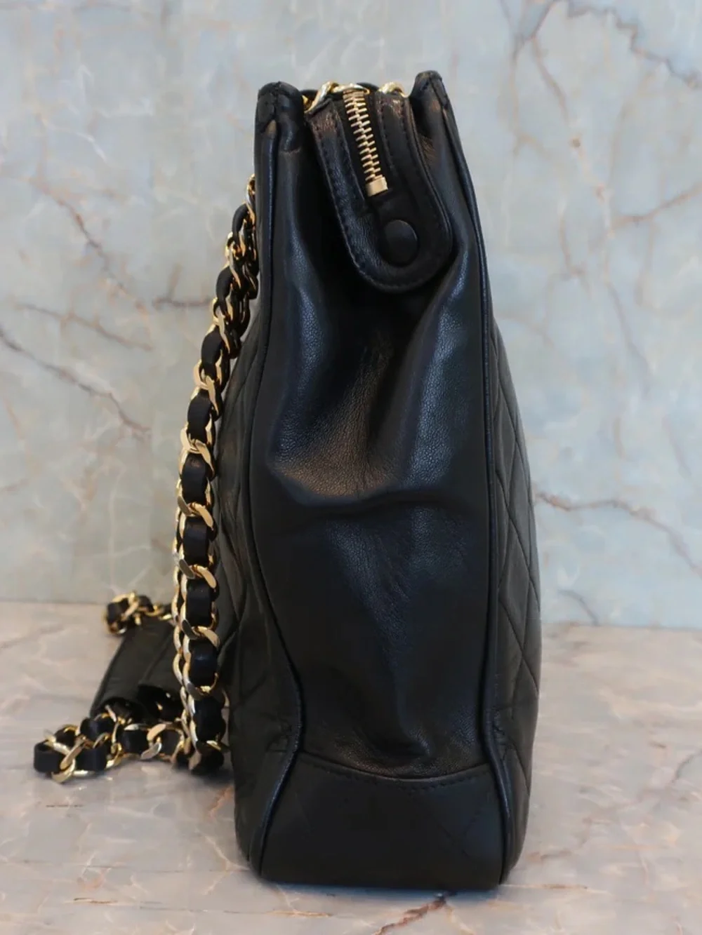 Authentic CHANEL quilted lambskin leather classic charm CC mini tote
